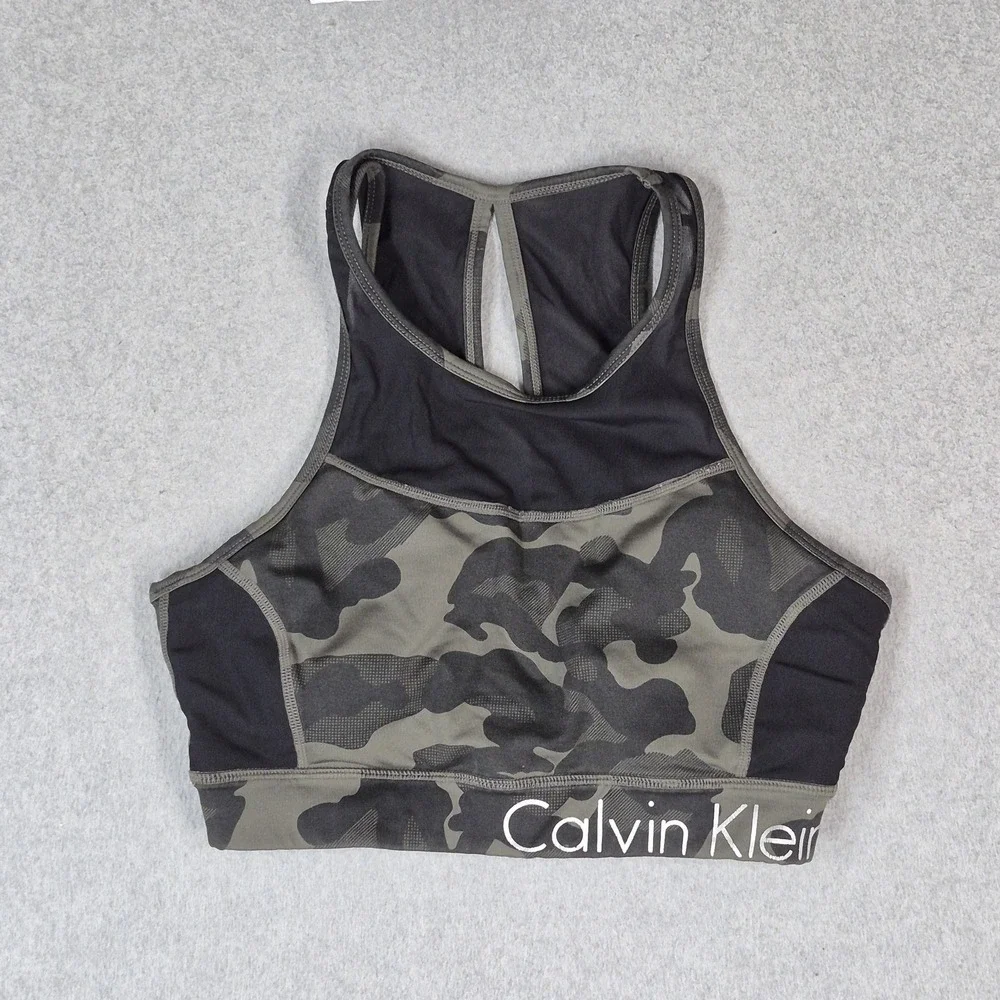 Calvin Klein Women Sports Bra M Black Camouflage Performance Wireless Racerback